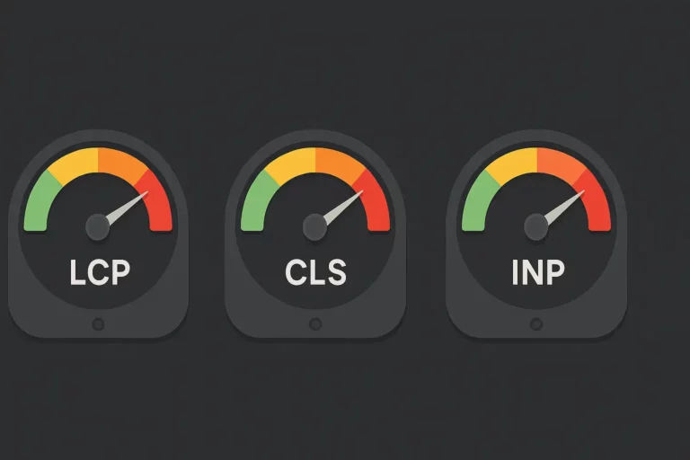 Core Web Vitals guide showing LCP, CLS, and INP optimization strategies