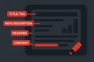 On-page SEO guide showing essential optimization techniques for website content and structure
